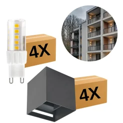 Udendørs Væglampe inkl. Pære | 4-Pak | 3000K | 380lm | 4W | IP65 | Grå