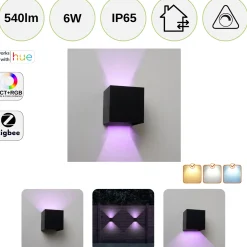 Udendørs Væglampe | 4-Pak | RGB+CCT | 540lm | 6W | Hue Kompatible | TENZA | Sort