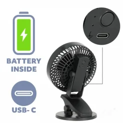 USB Bordventilator med klemme | Genopladelig | 6W | VIENTO | Sort