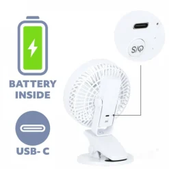 USB Bordventilator med klemme | Genopladelig | 6W | VIENTO | Hvid