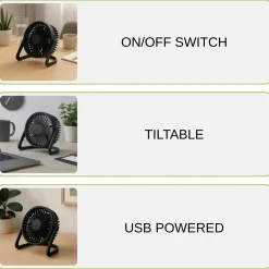 USB Ventilator | 5-Pak | Ø15cm | Bord Ventilator | Sort