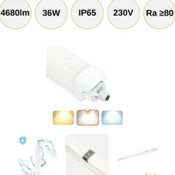 Vandtæt LED Armatur | 120cm | 4000K | 4680lm | 36W | LUMEXO | Hvid