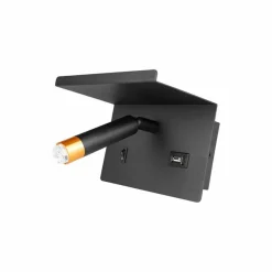 Væghængt Sengelampe Med Hylde og USB Stik | USB A+C | G9 | Messing Og Sort