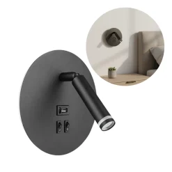 Væghængt Sengelampe Med USB Type A + C | LED Backlight | G9 | Sort