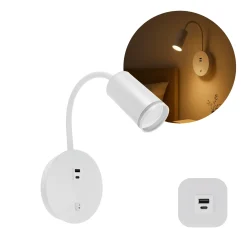 Væghængt Sengelampe Med USB | USB TYPE A + C | GU10 | Hvid
