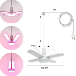 Vækstlys Lampe | Plug n Play | 59 PPF | 40W | Inkl. 5m kabel og beslag | BERLIN | Hvid