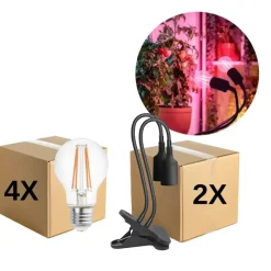 Vækstlys Lampe + Pære | 2-Pak | 10,98 PPF | 8W | 2 Arme | Med Klemme | Sort