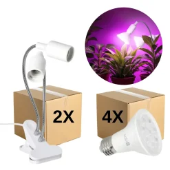 Vækstlys Lampe + Pære | 2-Pak | 7,4 PPF | 7W | 2 Arme | Med Klemme | Hvid