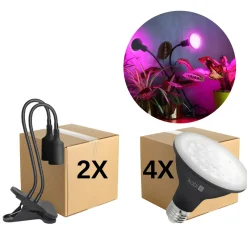Vækstlys Lampe + Pære | 2-Pak | 10,5 PPF | 9W | 2 Arme | Med Klemme | Sort