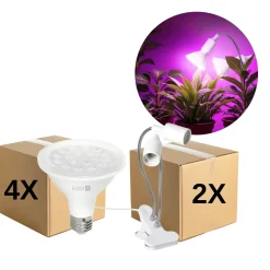 Vækstlys Lampe + Pære | 2-Pak | 10,5 PPF | 9W | 2 Arme | Med Klemme | Hvid