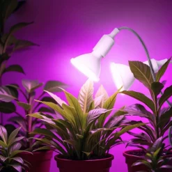 Vækstlys Lampe + Pære | 2-Pak | 10,5 PPF | 9W | 2 Arme | Med Klemme | Hvid