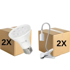 Vækstlys Lampe + Pære | 2-Pak | 7,4 PPF | 7W | Med Klemme | Hvid