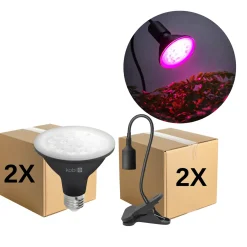 Vækstlys Lampe + Pære | 2-Pak | 10,5 PPF | 9W | Med Klemme | Sort