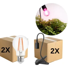 Vækstlys Lampe + Pære | 2-Pak | 10,98 PPF | 8W | Med Klemme | Sort