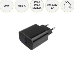 20W oplader | USB A | Mobil oplader | Sort