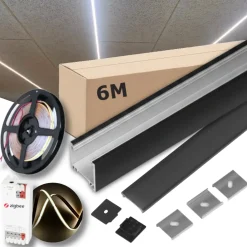 Zigbee Lysskinne til Troldtekt | 6m Sæt | 24v COB LED | Sort | 3000K